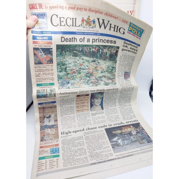 Vintage Tuesday September 2nd 1997 Newspaper Death Of Diana CECIL WHIG Maryland - Picture 6 of 7